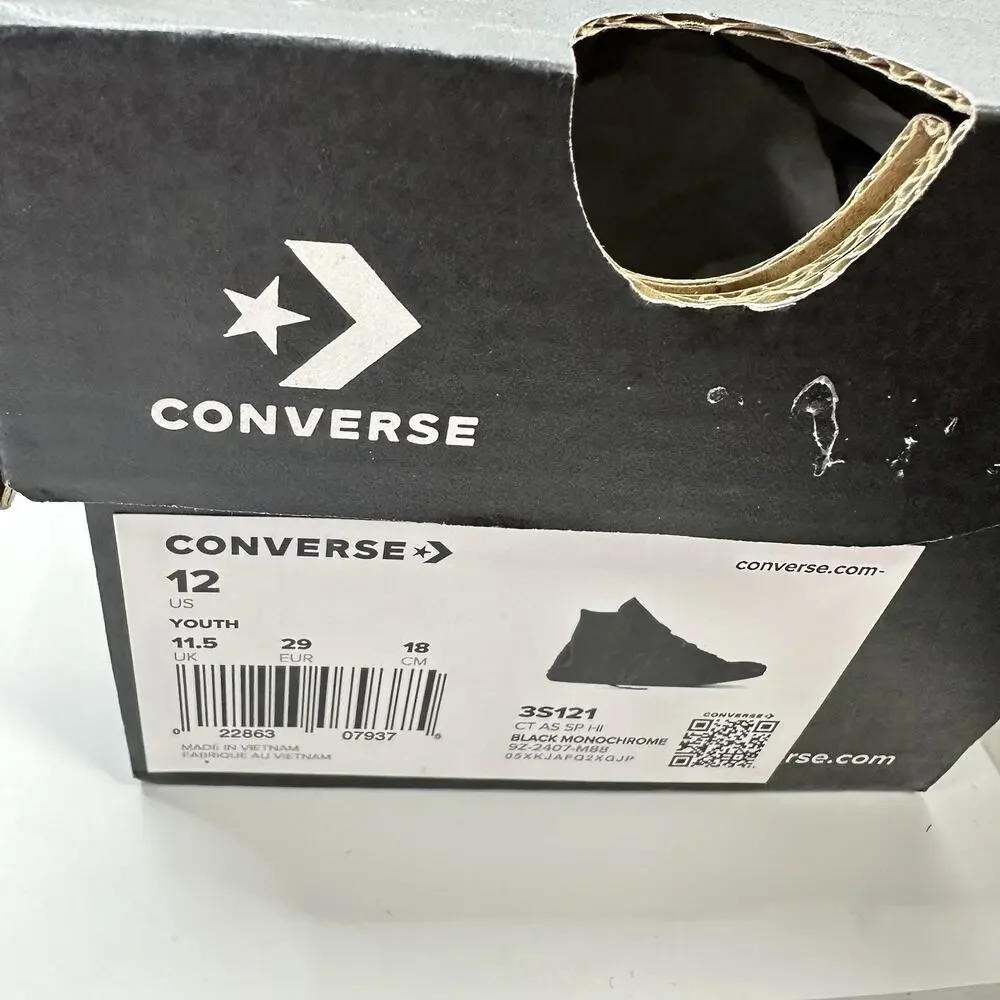 Converse Chuck Taylors All Star High Top Black Shoes Size 12 Youth - New